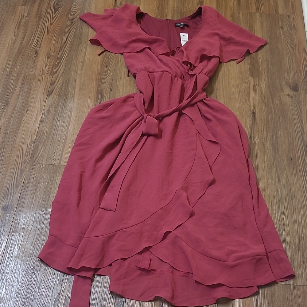 Lane Bryant Rose Wrap-Style Midi Dress with Ruffle Trim